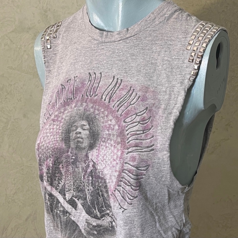 Jimmy Hendrix gray, sleeveless, crop top with silver studs on the shoulders, XS